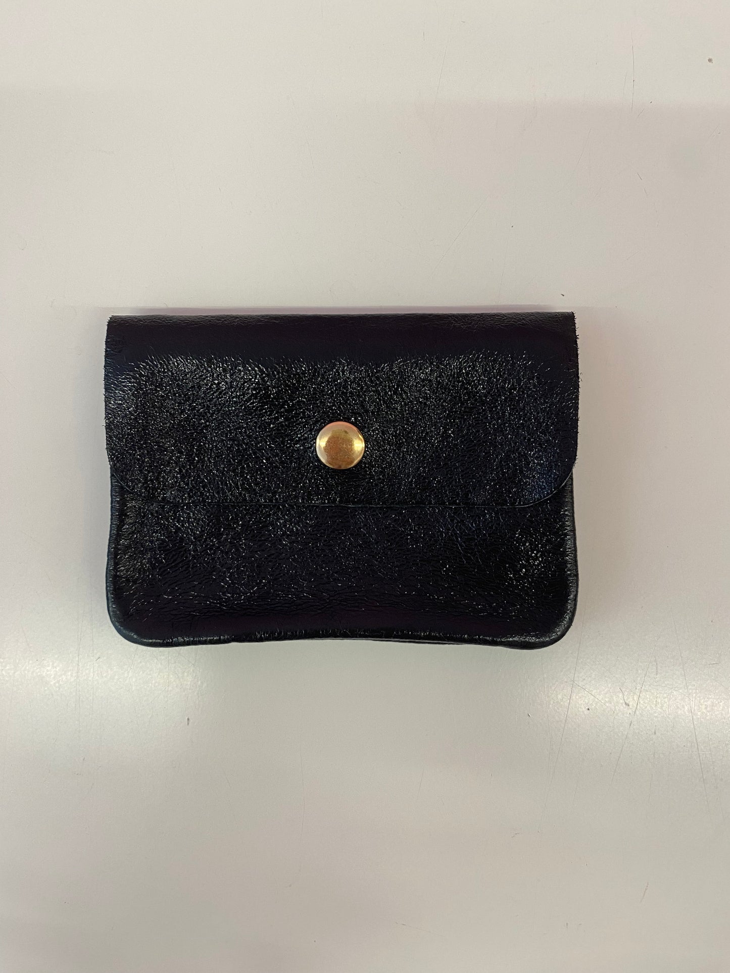 Lederen portemonnee metallic zwart
