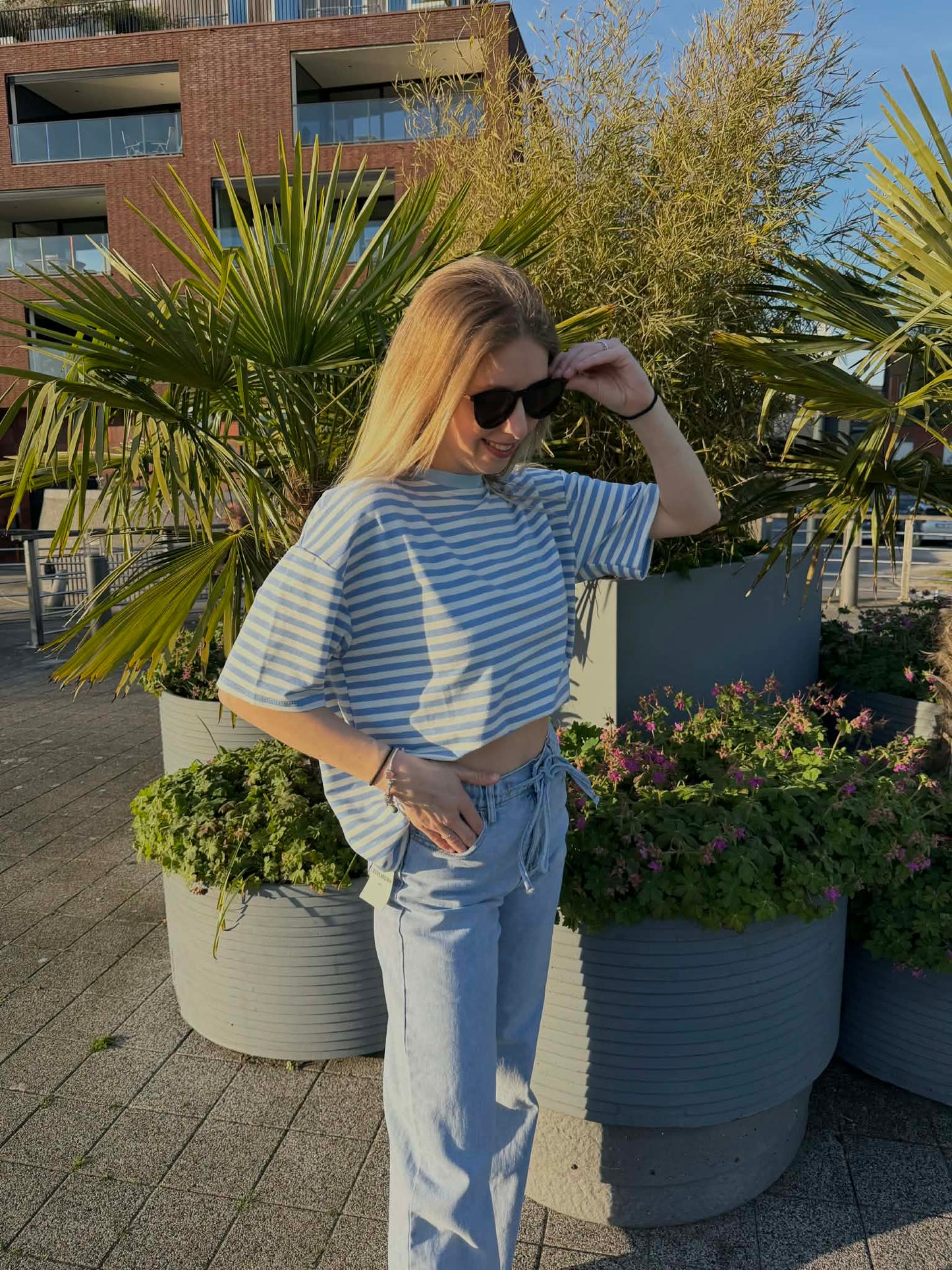 T-shirt strepen | Licht blauw