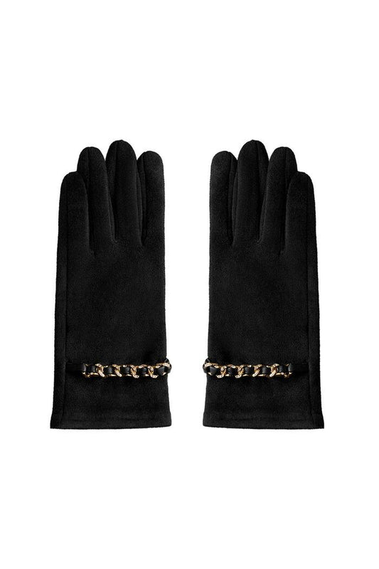 Handschoenen met gouden & zirkonen details Zwart