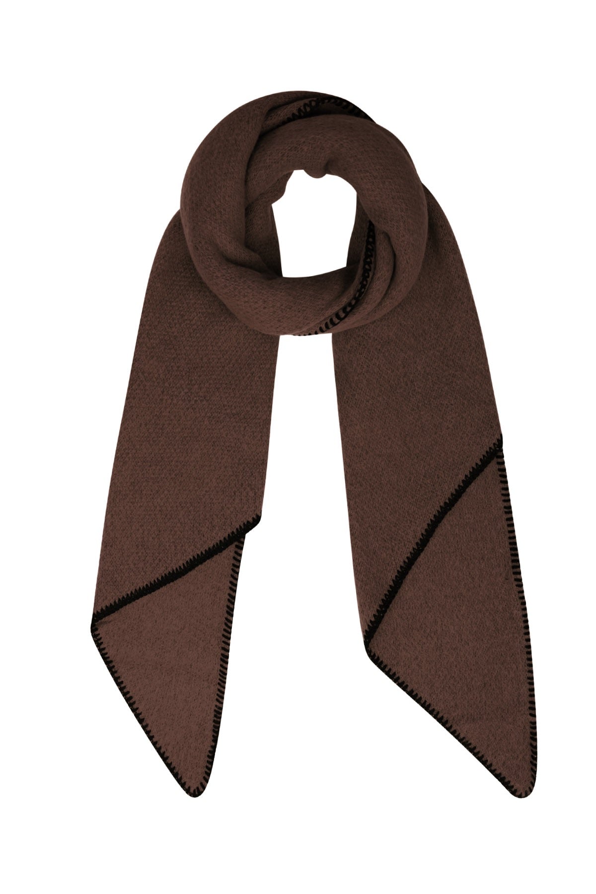 Wintersjaal eenkleurig met zwarte stiksels - bruin