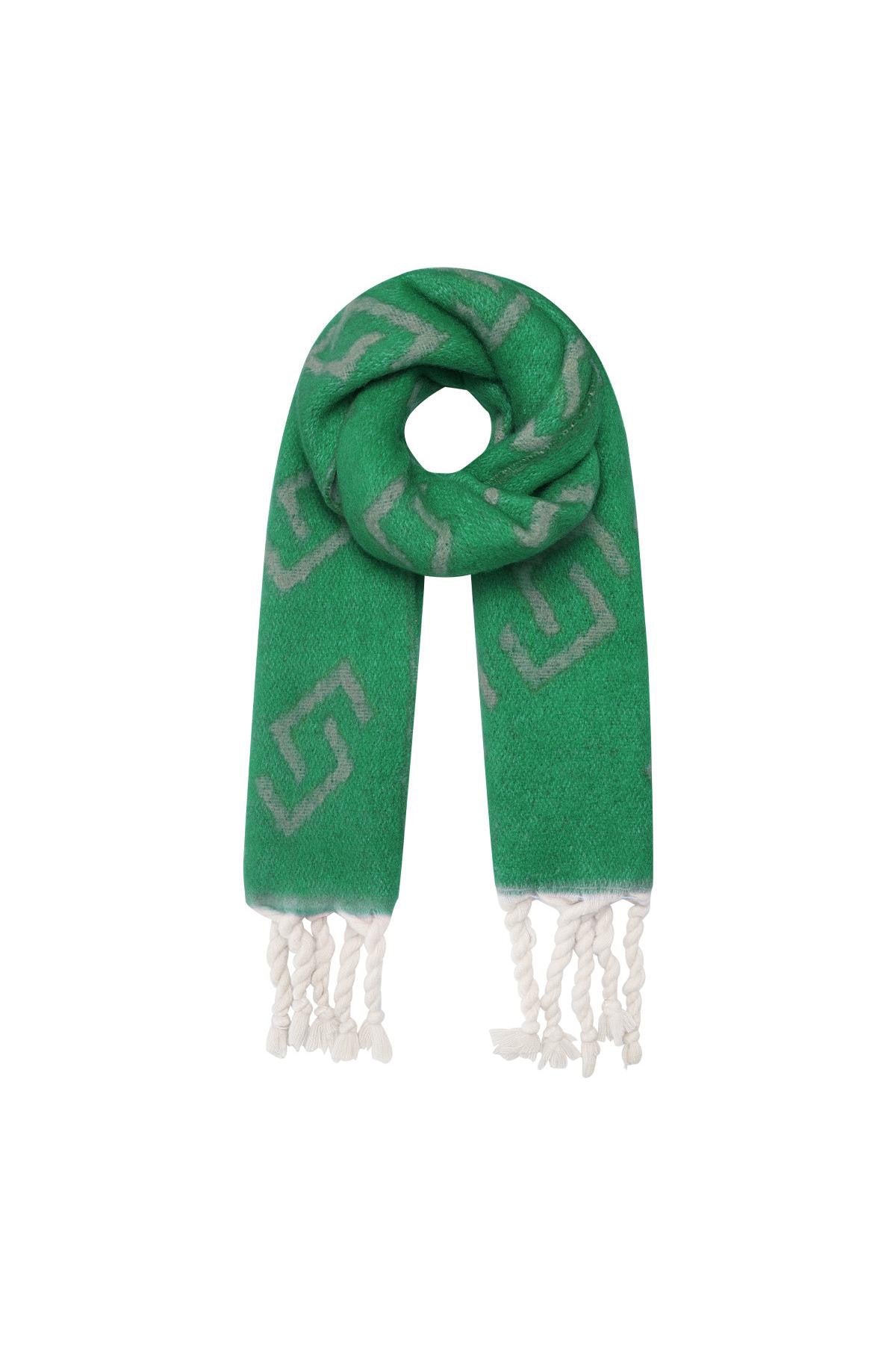 Wintersjaal met franjes en patroontjes groen