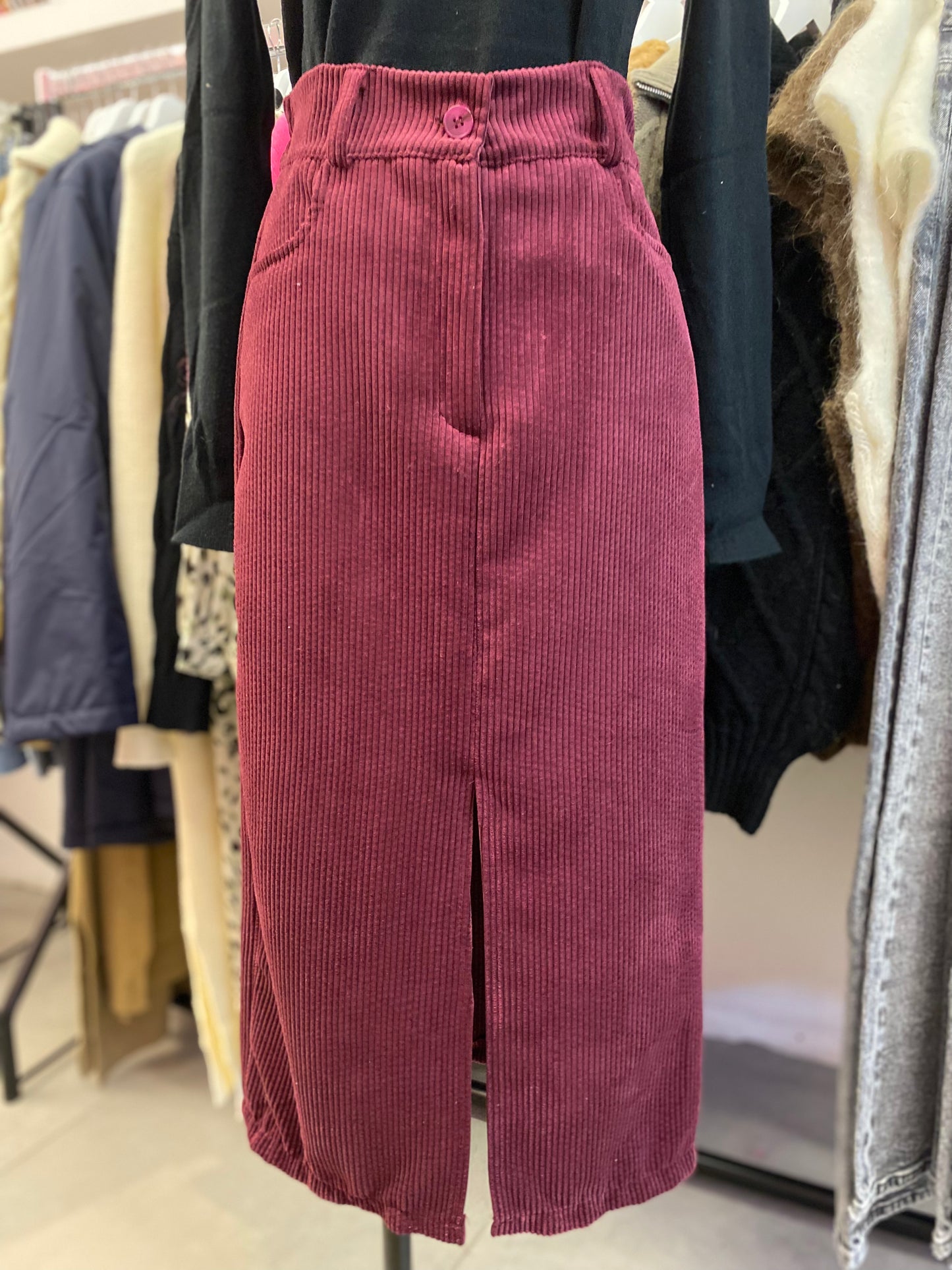 Ribelfluweel rok Bordeaux