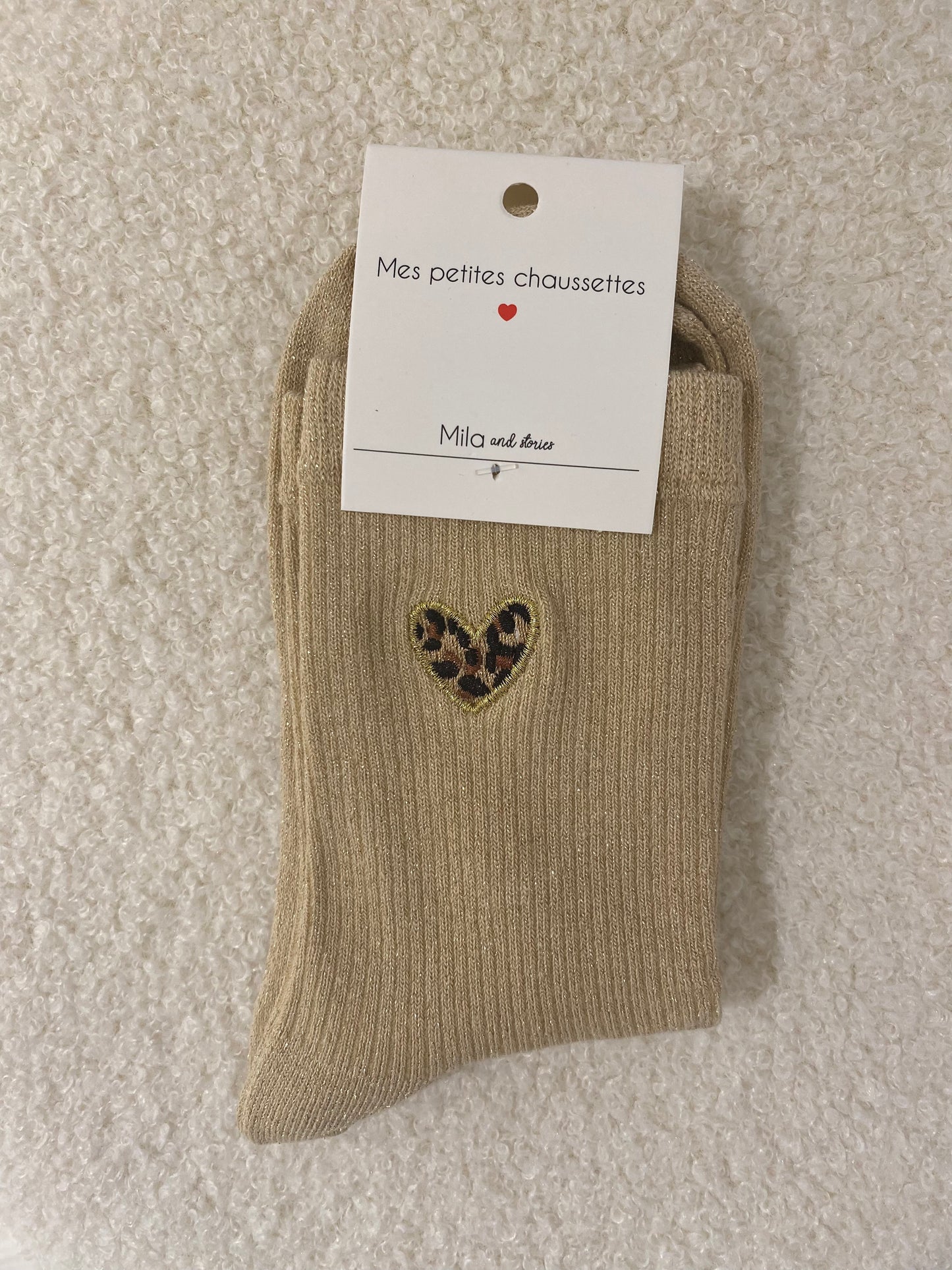 Sokken panter hartje beige