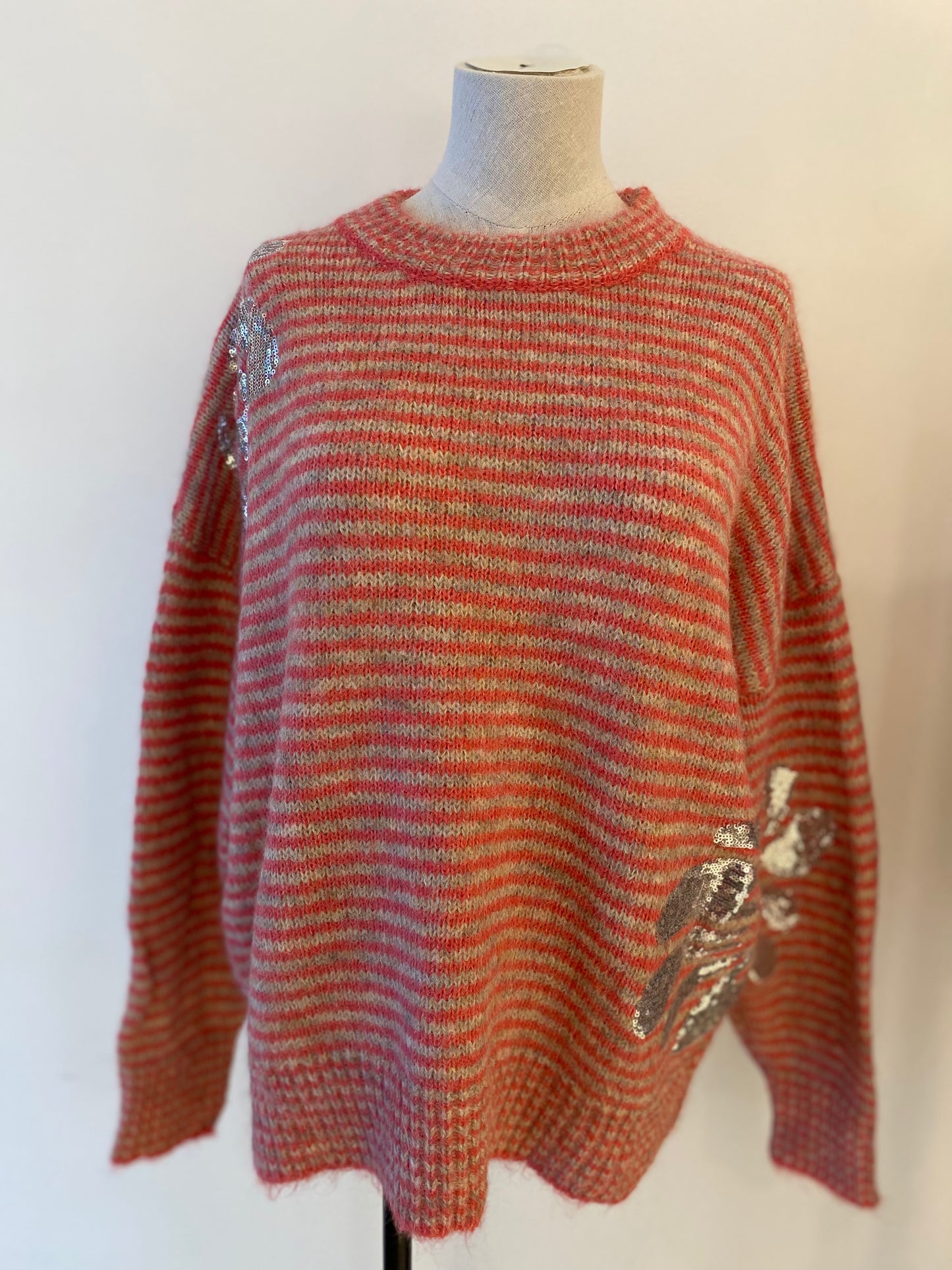 Trui met strepen | glitter bloemen