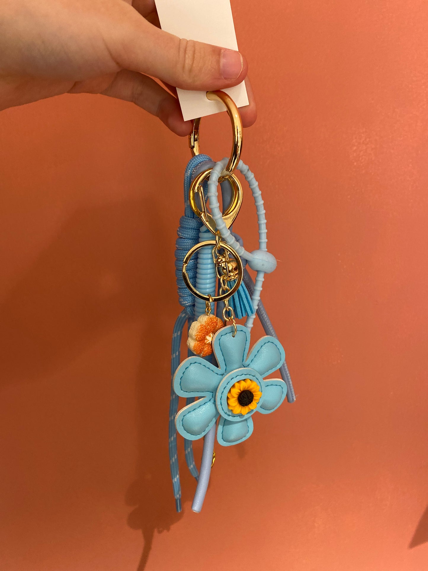 Handtas / sleutelhanger bloem blauw