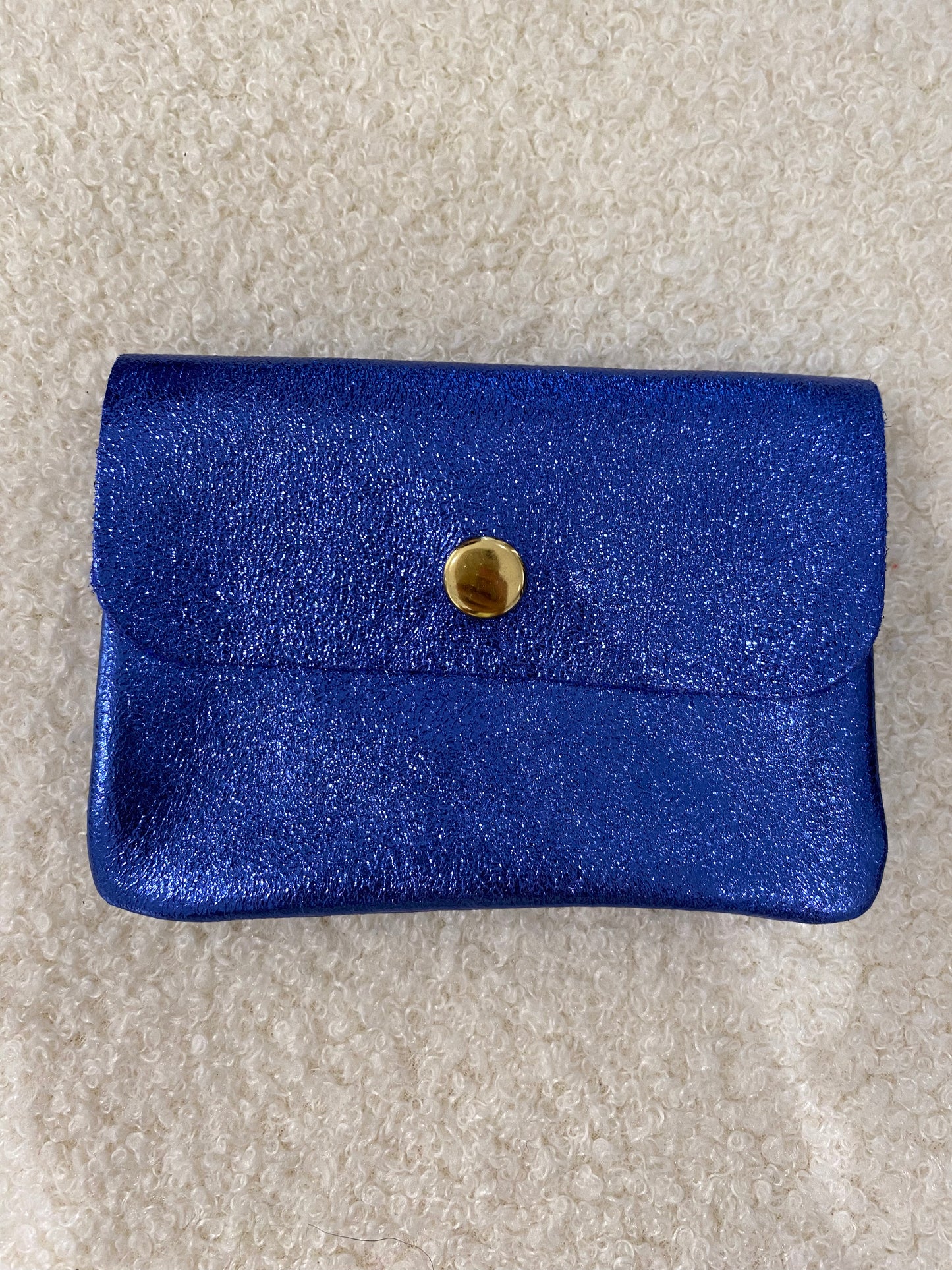 Lederen portemonnee metallic blauw