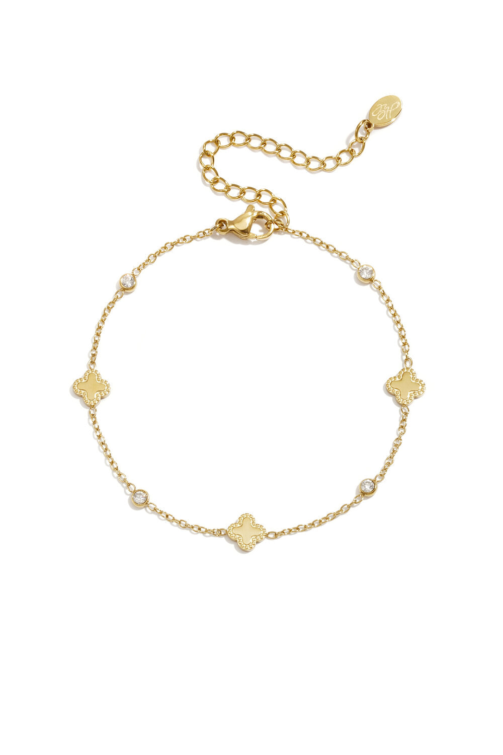 Armband met klavertjes en ronde cubic zirkonia steentjes