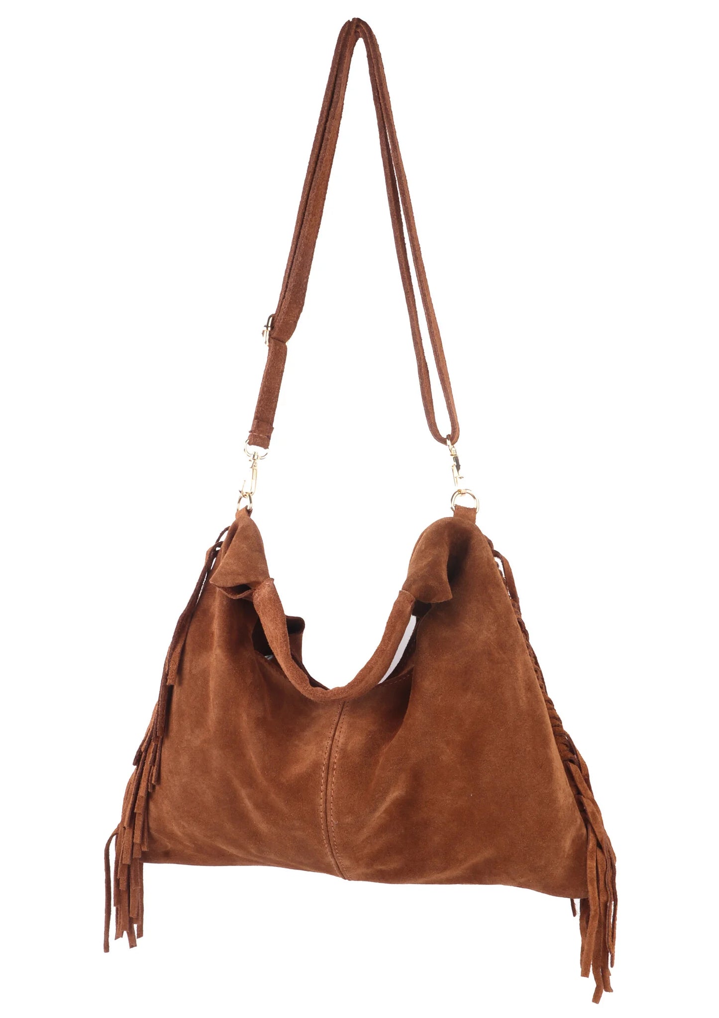 Lederen schoudertas suede | Zwart