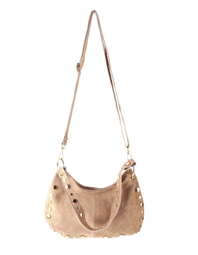 Lederen schoudertas suede | Koffie