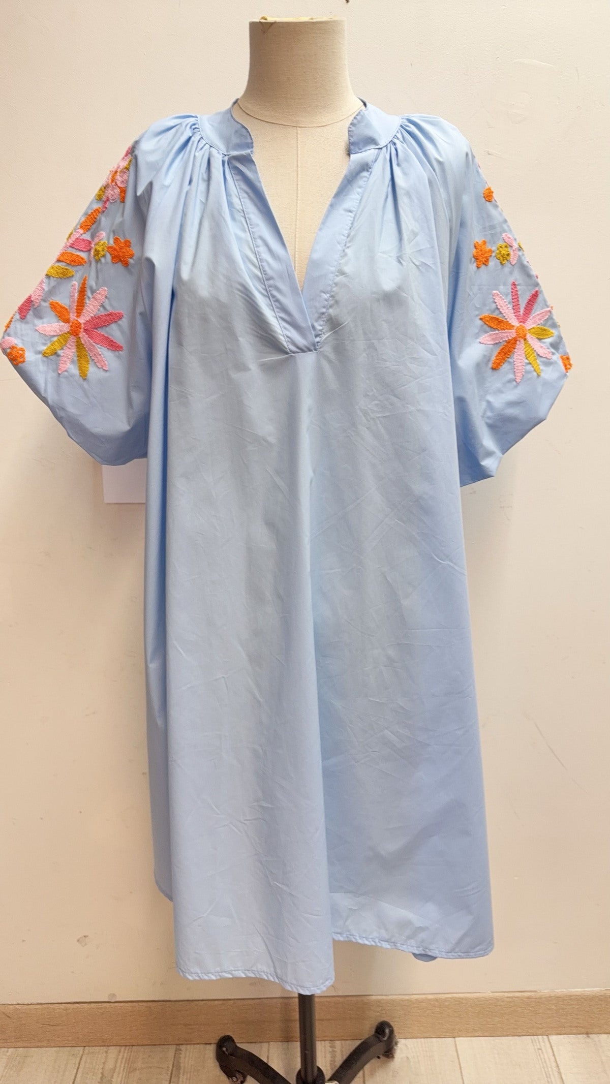 Geborduurde katoenen jurk | Blauw