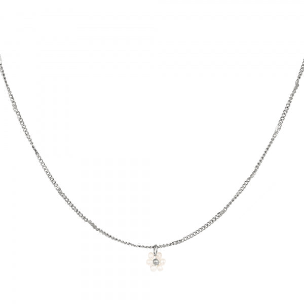 Bloemparel ketting | Zilver