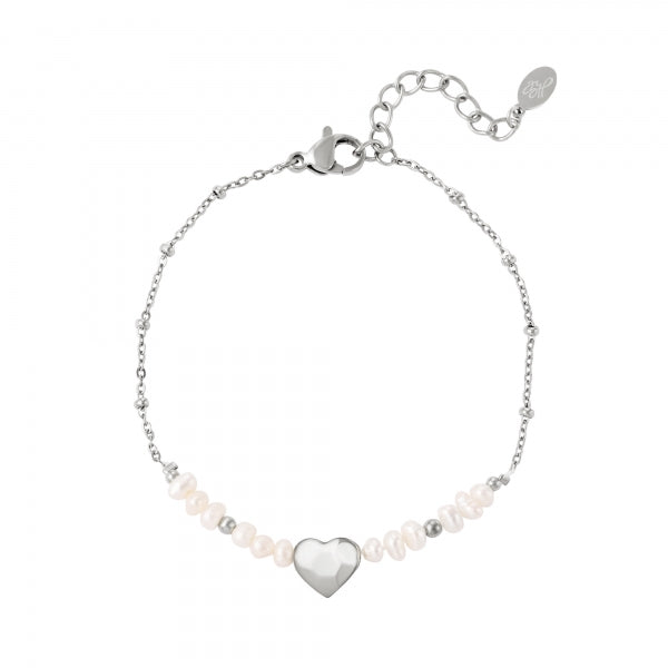 Armband met parels en hartje | Zilver