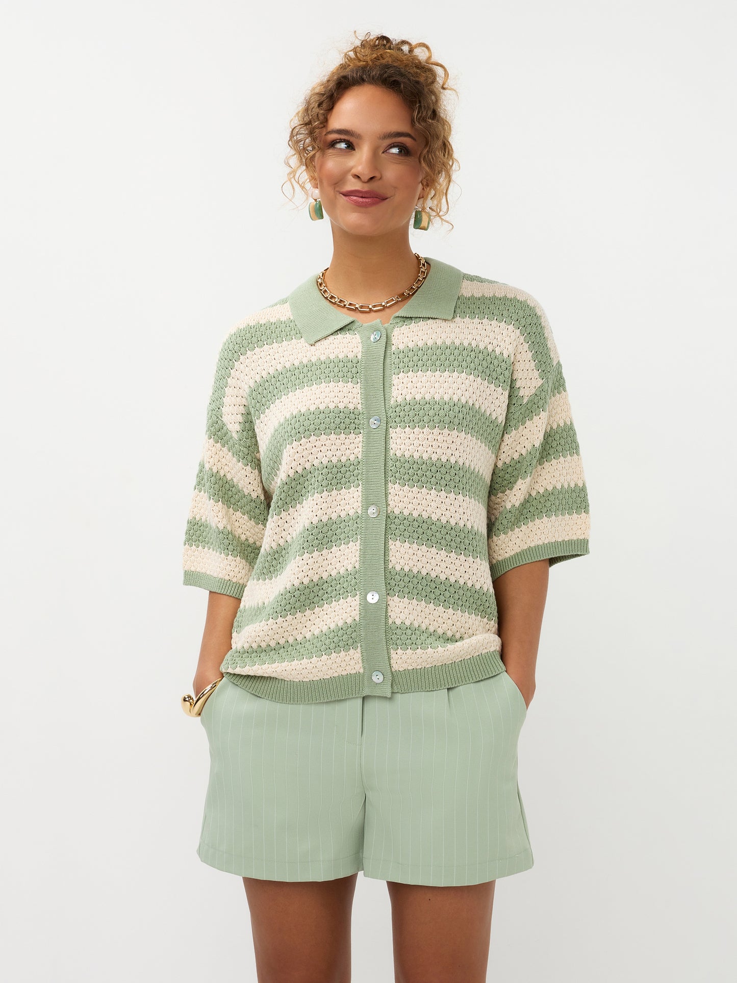 Ydence | Knitted top Janouk brown sage green