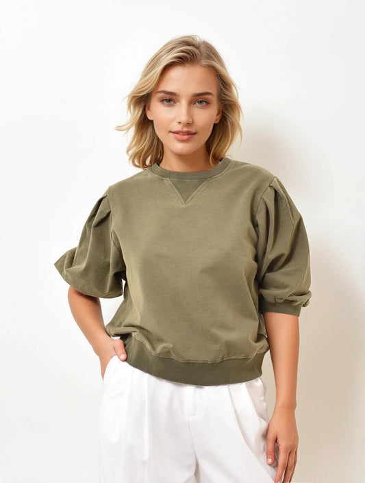 Sweater met korte mouwen | Khaki