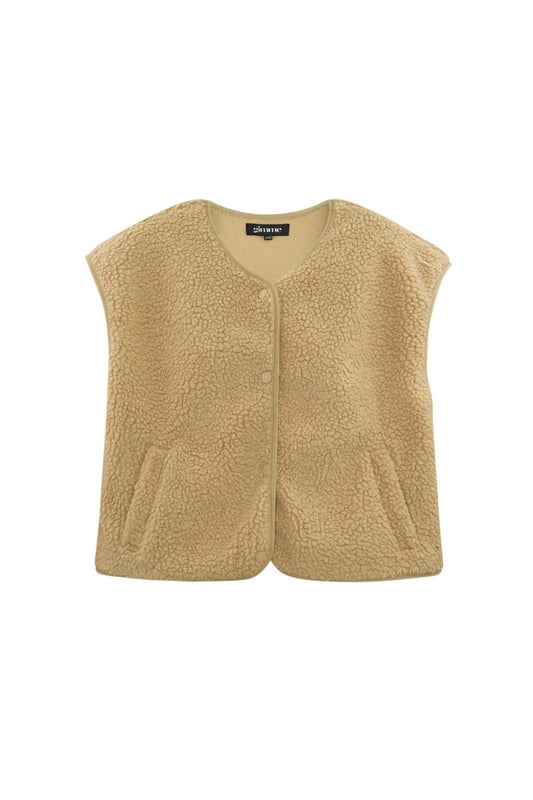 Fluffy teddy vest | Camel