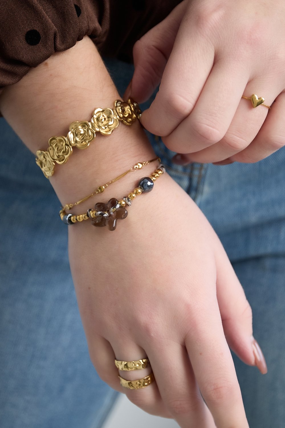 Armband met bloem | Donkergrijs