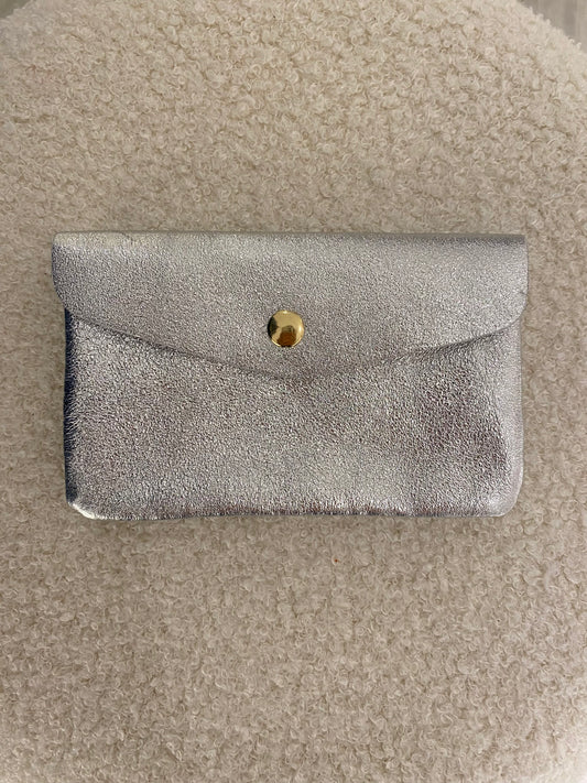 Lederen portemonnee | zilver