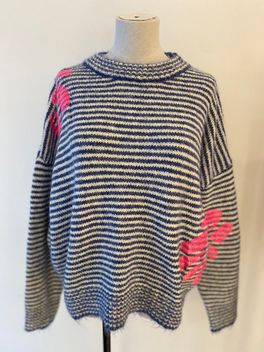 Trui met strepen | glitter bloemen