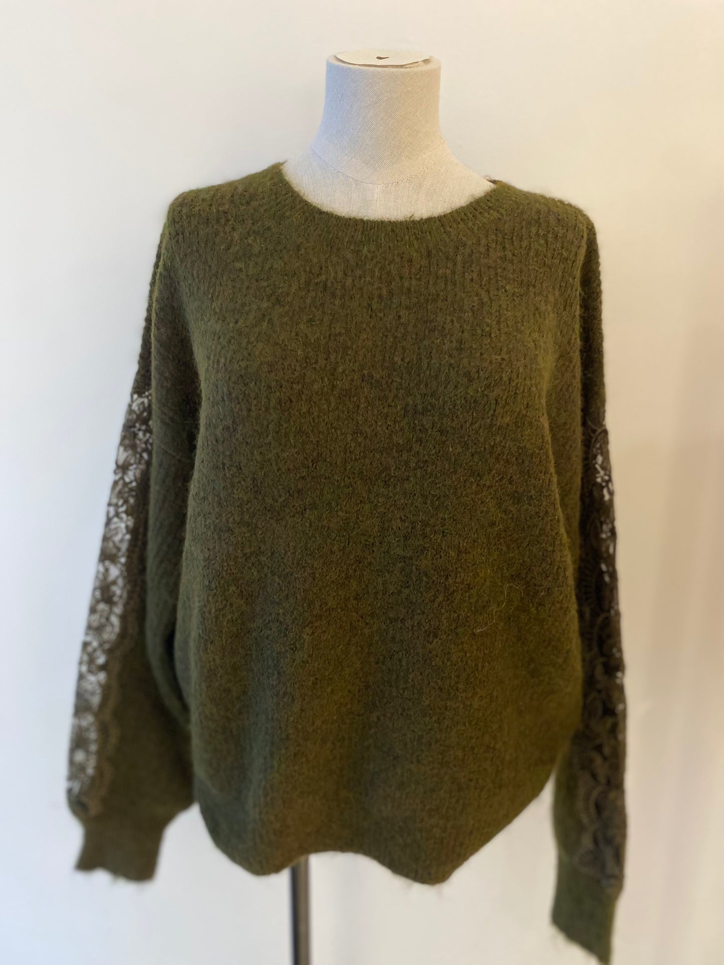 Trui met kanten details | Khaki