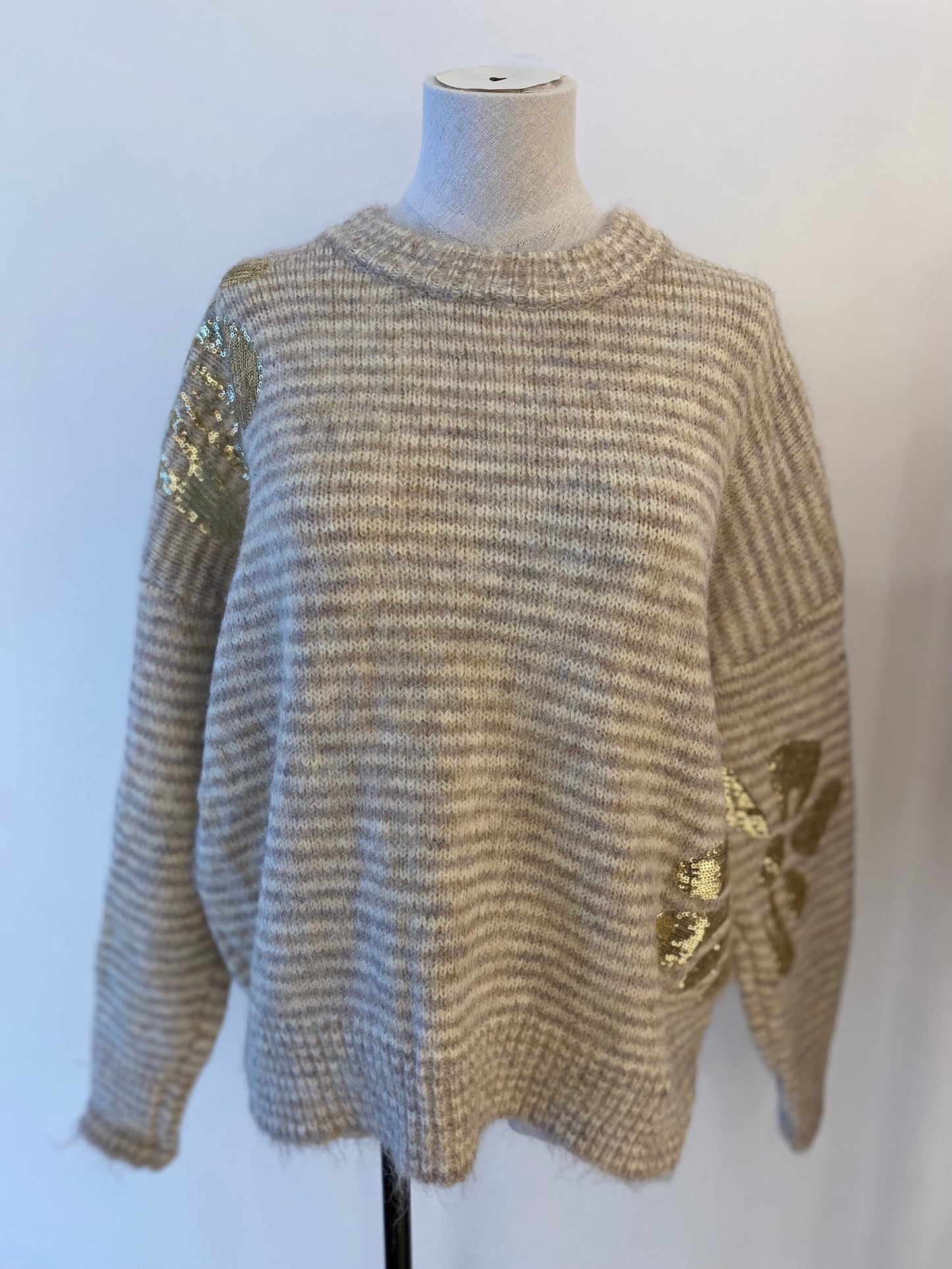 Trui met strepen | glitter bloemen