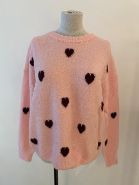 Trui hartjes | licht roos