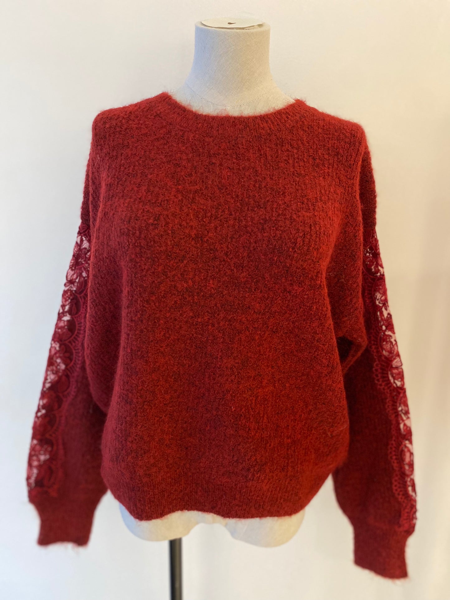 Trui met kanten details | Burgundy