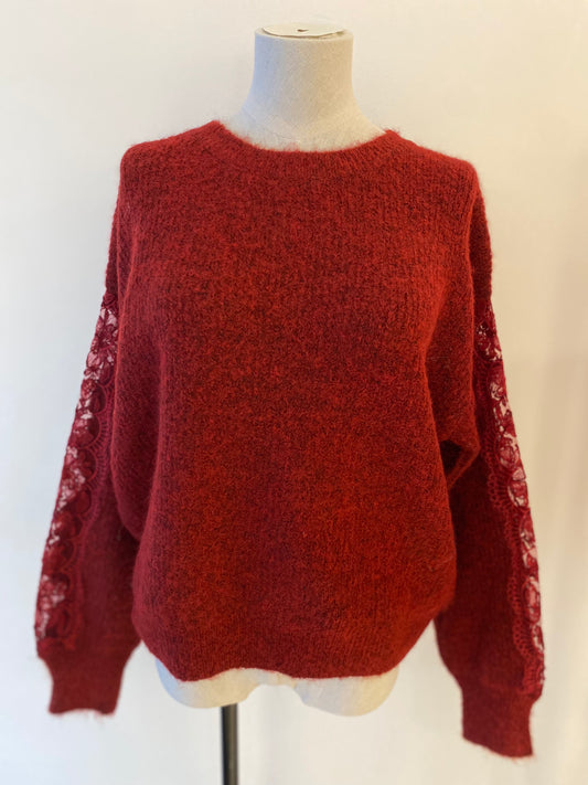 Trui met kanten details | Burgundy