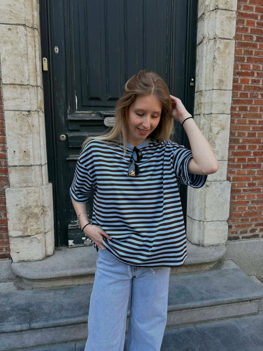 T-shirt strepen | Choco/Blauw