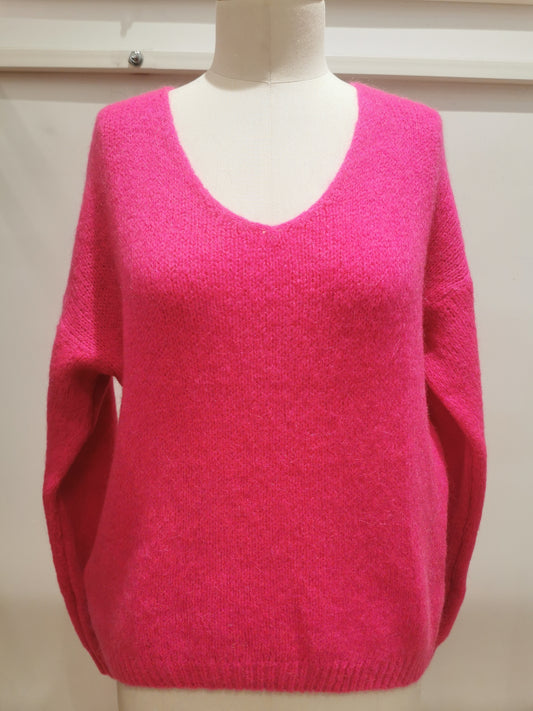 V-hals trui | Fuschsia