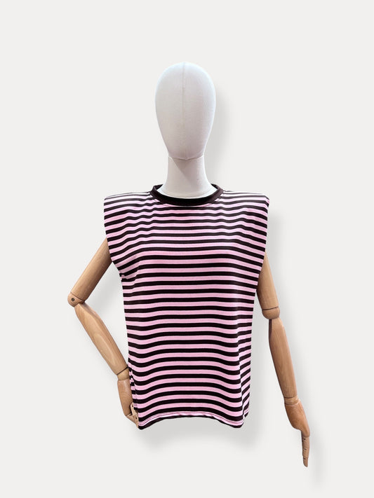 Gestreepte top met schoudervulling | Choco
