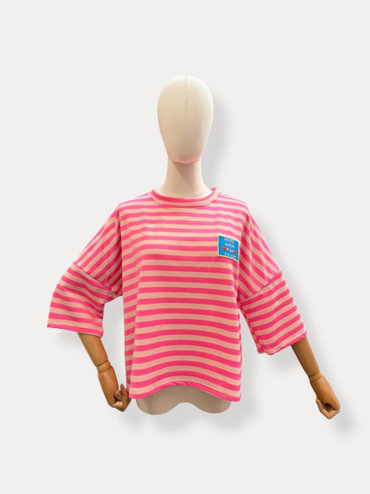 T-shirt strepen More amor | licht roos