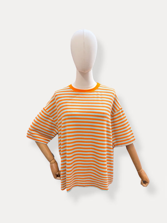 T-shirt strepen | Oranje & Turquoise