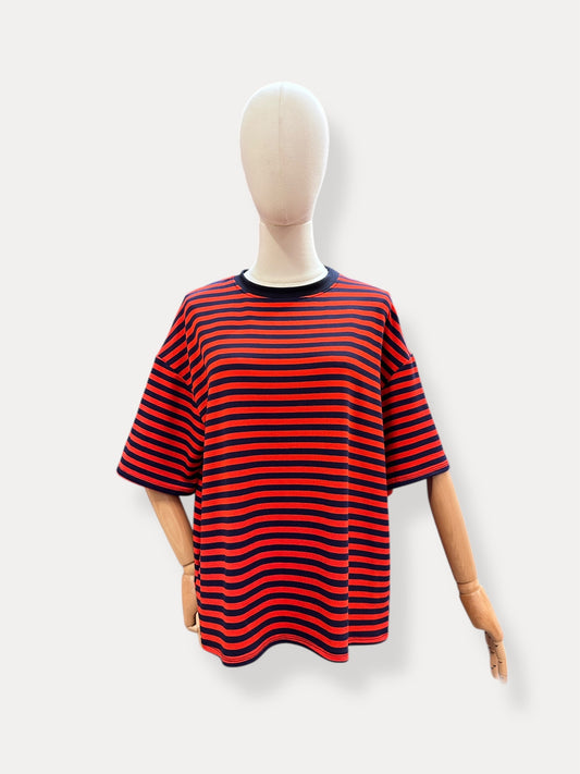 T-shirt strepen | Marine & Rood