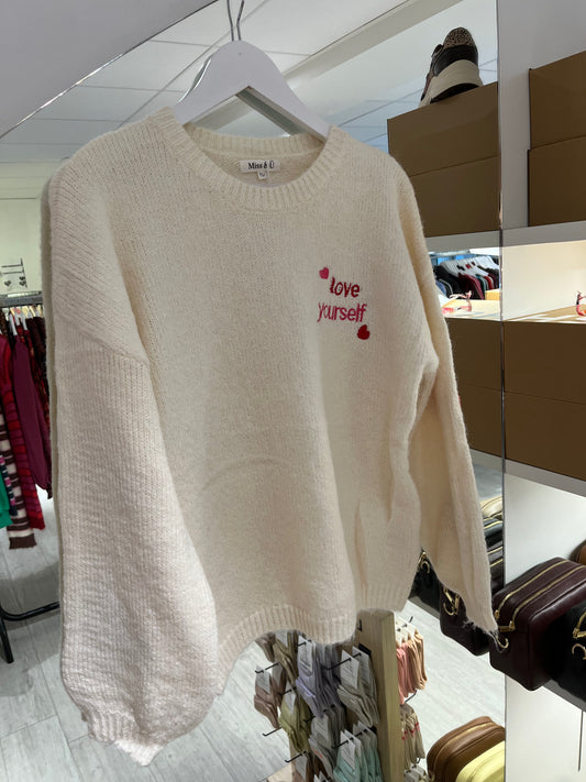 Love yourself hartjes trui| Ecru