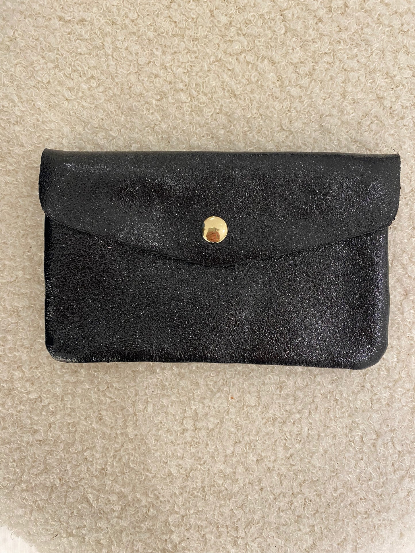 Lederen portemonnee | Metallic zwart