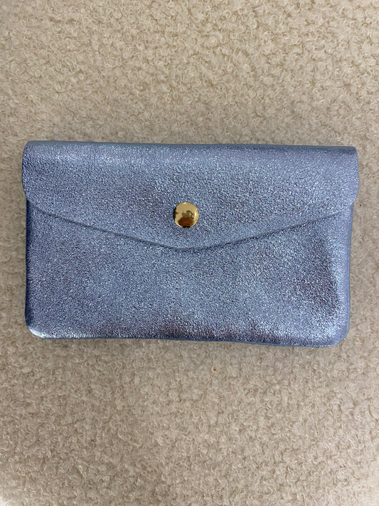 Lederen portemonnee | Metallic blauw
