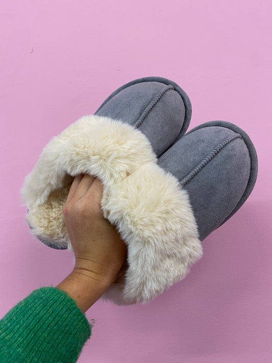 Fluffy pantoffels grijs
