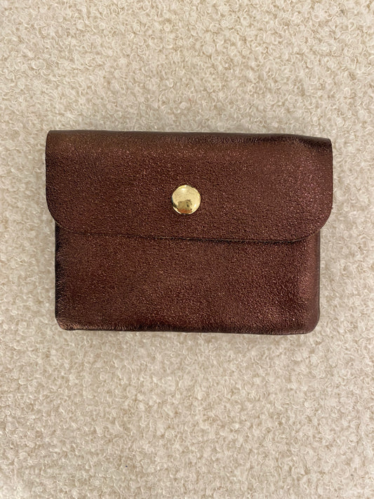 Lederen portemonnee metallic bruin