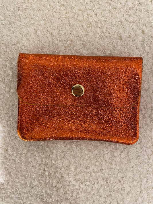 Lederen portemonnee metallic oranje