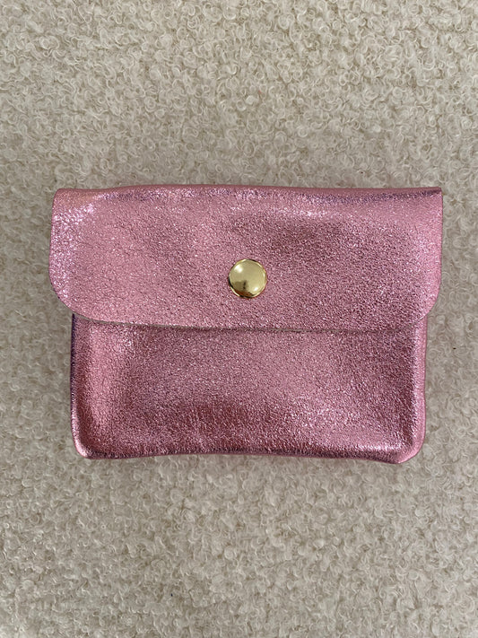 Lederen portemonnee metallic licht roos