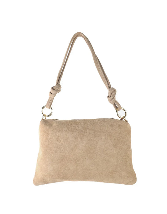 Lederen schoudertas| Suède Beige