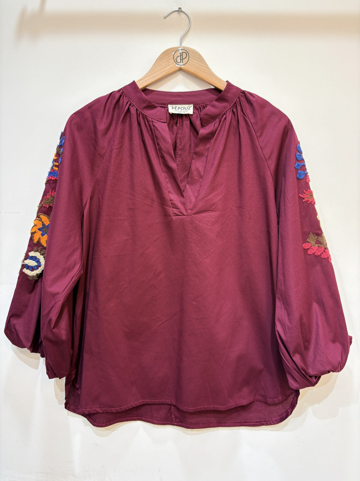 Geborduurde blouse | Bordeaux