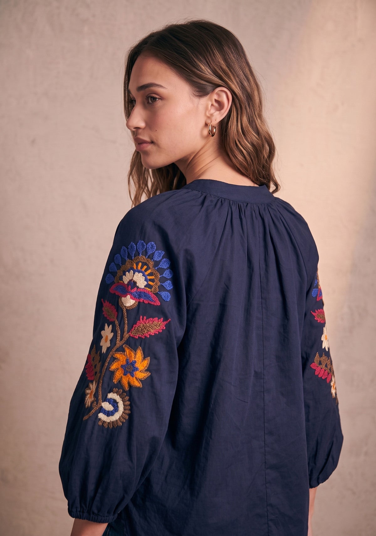 Geborduurde blouse | Navy