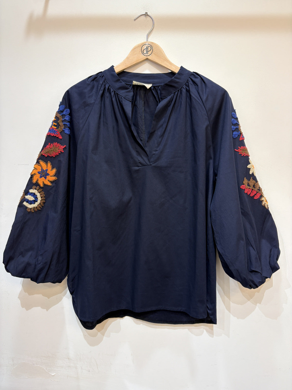 Geborduurde blouse | Navy