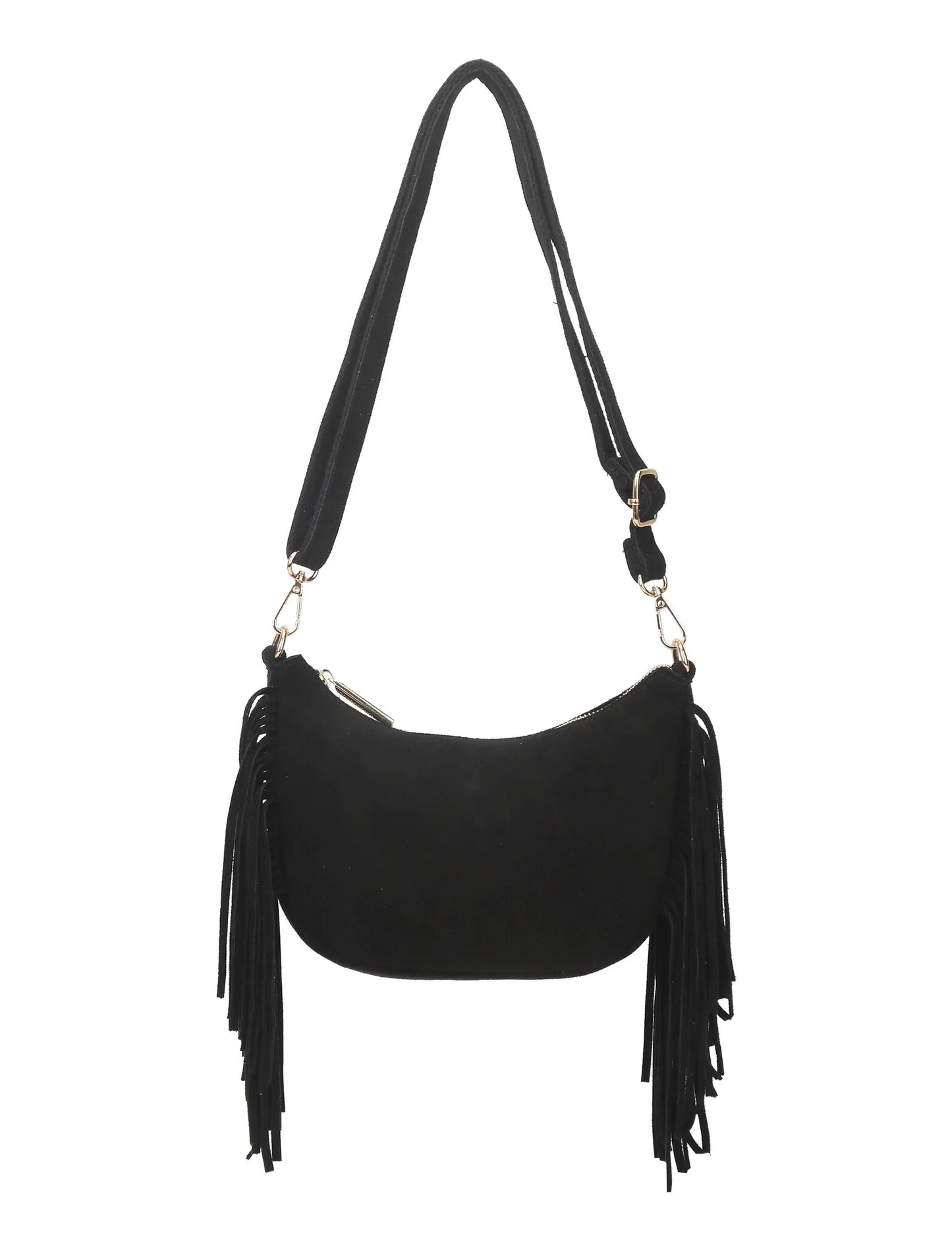 suede schoudertas | Zwart