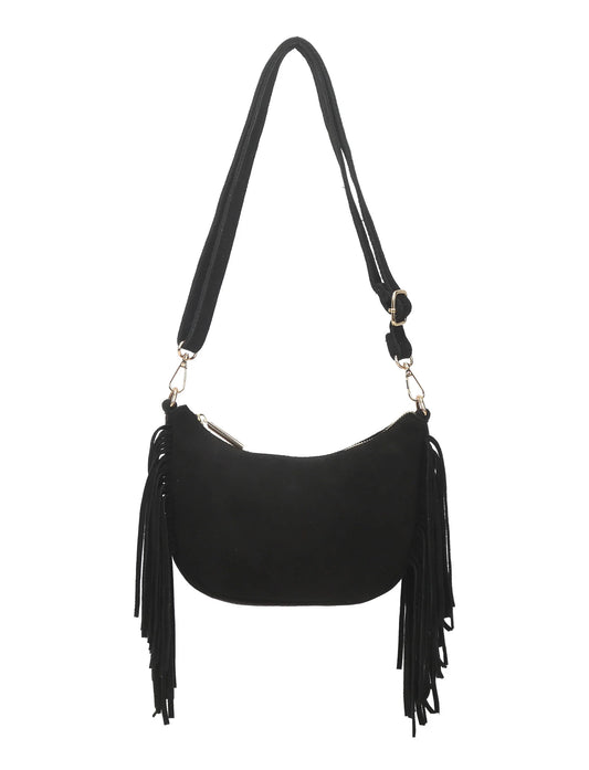 suede schoudertas | Zwart