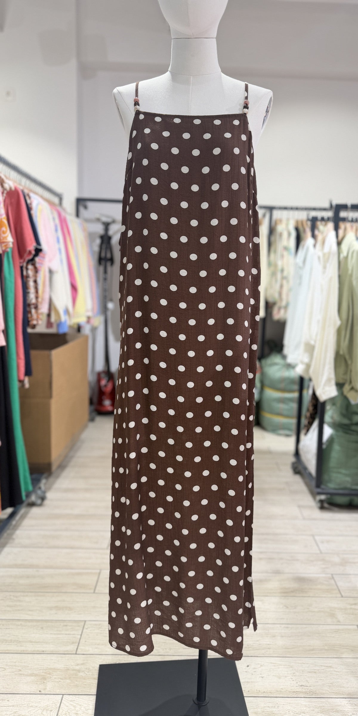Lange jurk Polka dot | Bruin