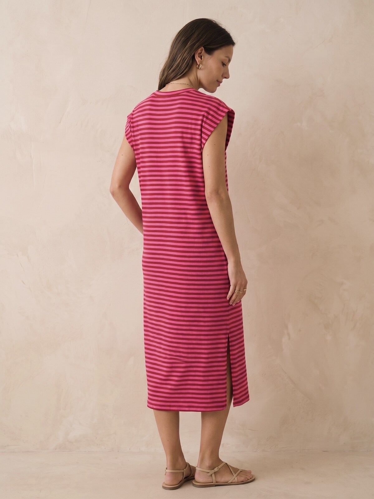 Mouwloze gestreepte kleedje | Fuchsia