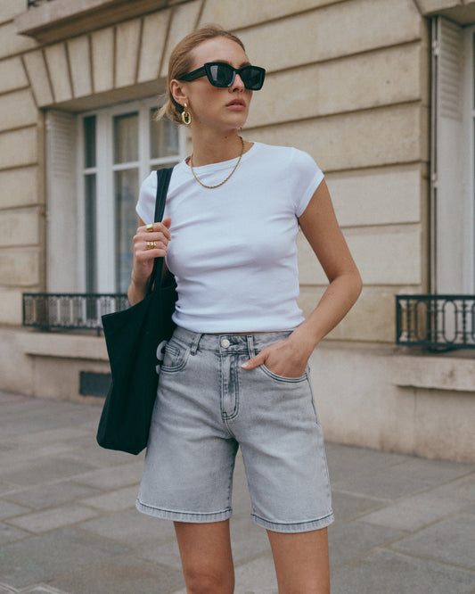 Denim baggy short | Grijs