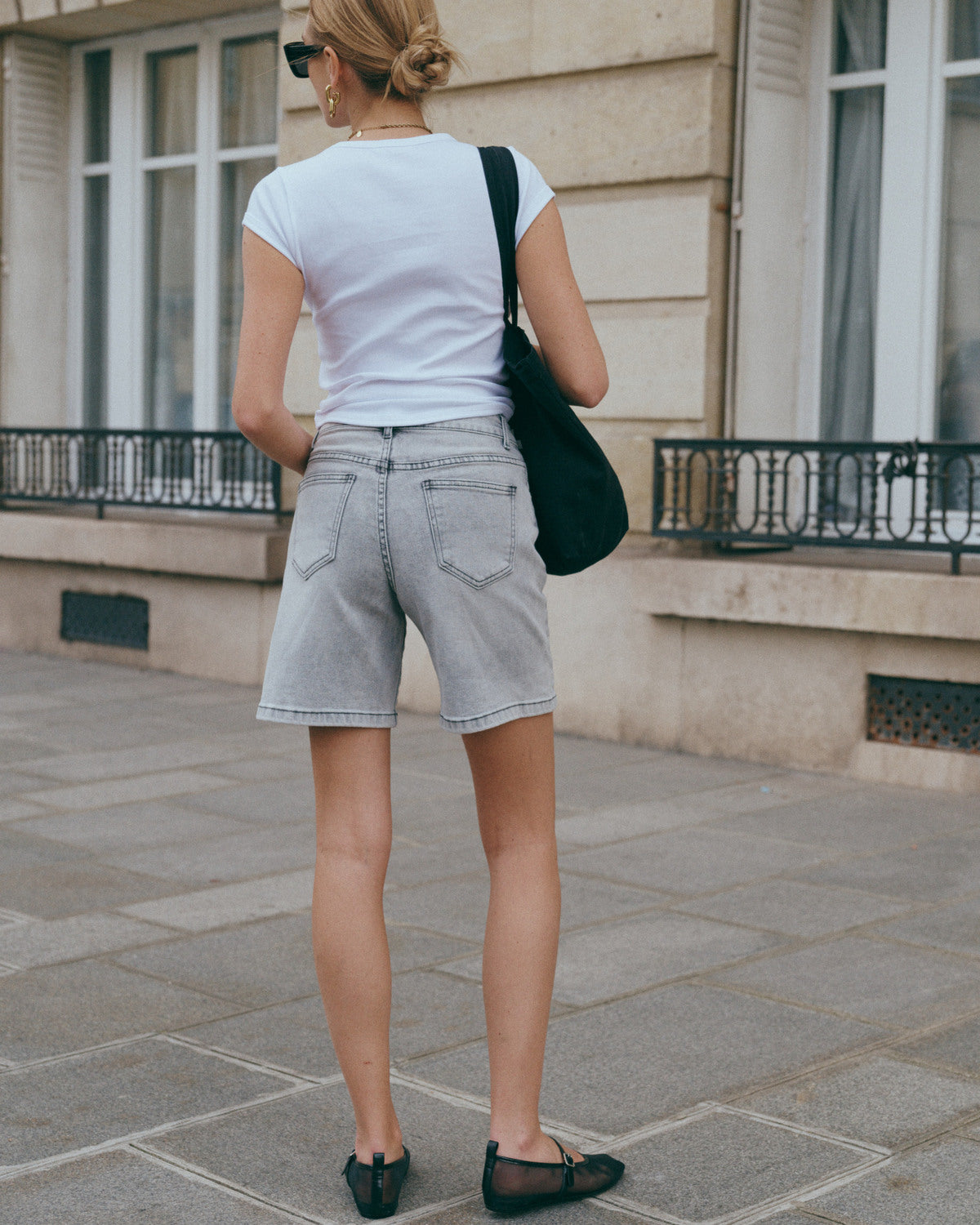 Denim baggy short | Grijs